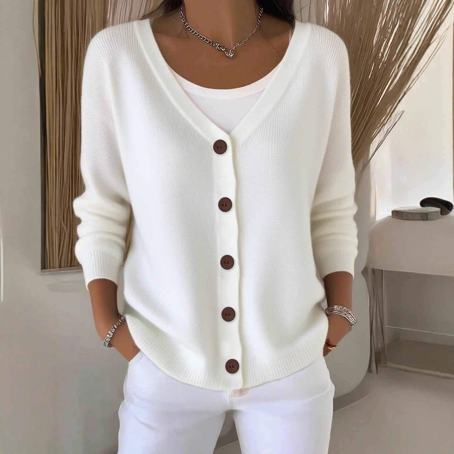 Women's Solid Color Knitted Button Loose Casual Sweaters