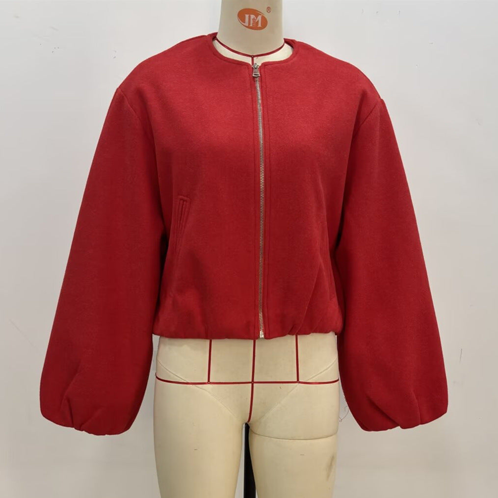 Women's Versatile Round Neck Soft Bomber Jackets