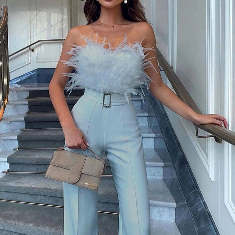 Women's Feather Stitching Sexy Tube Fashion Dress Jumpsuits