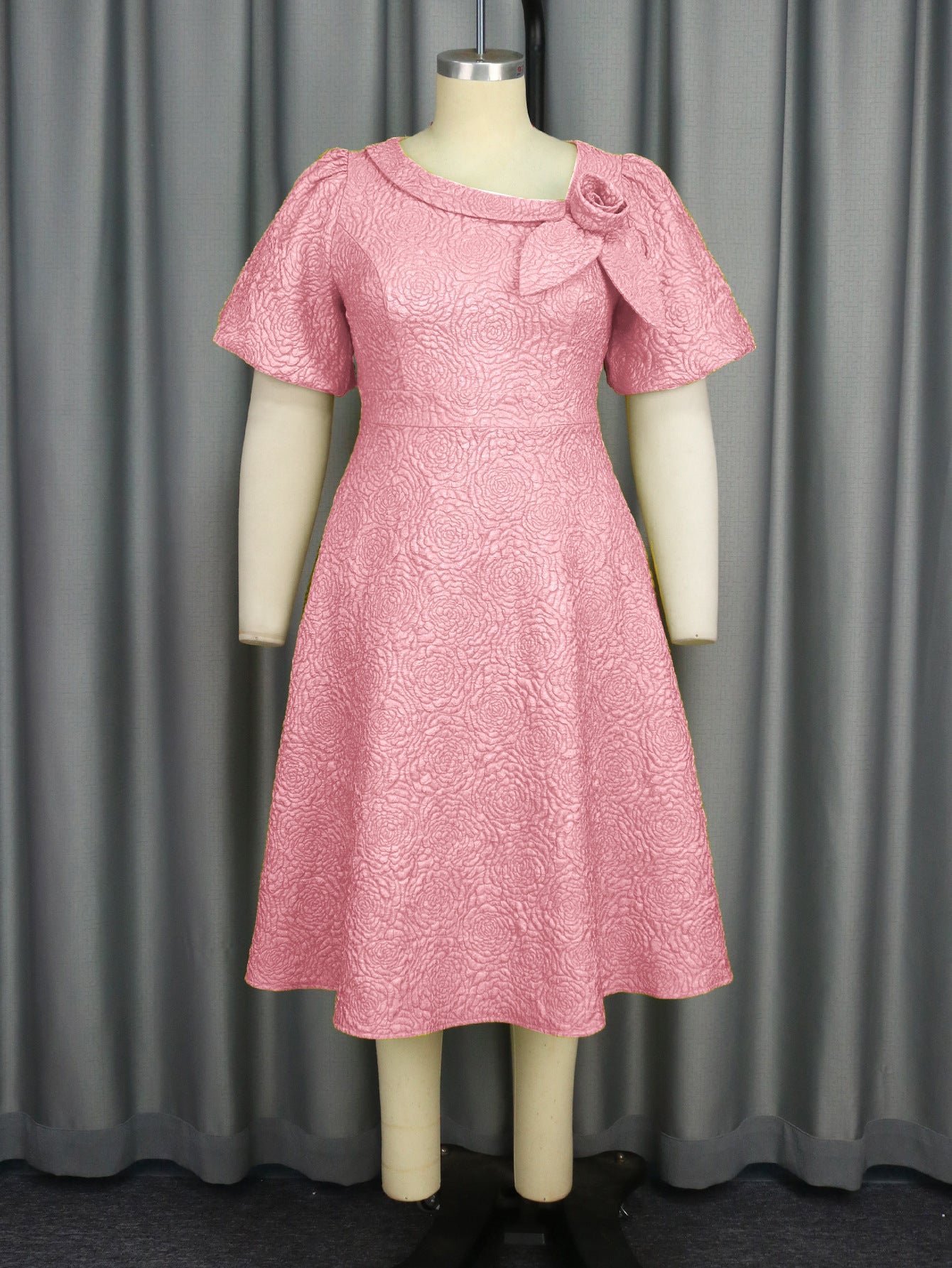 Jacquard Fabric Flowers Dress African A- Dresses