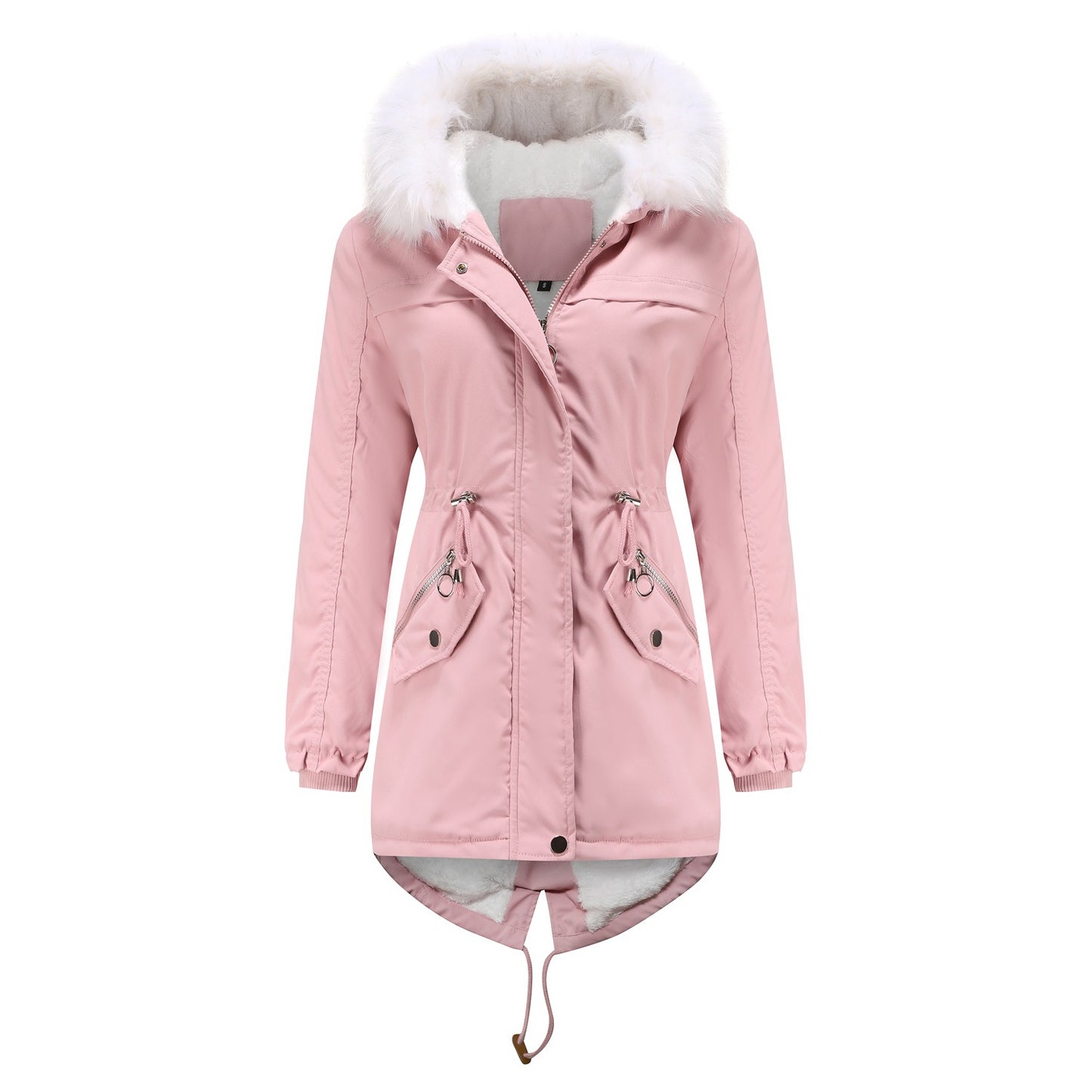 Women's Large Mid-length Fleece Lined Warm With Fur Coats