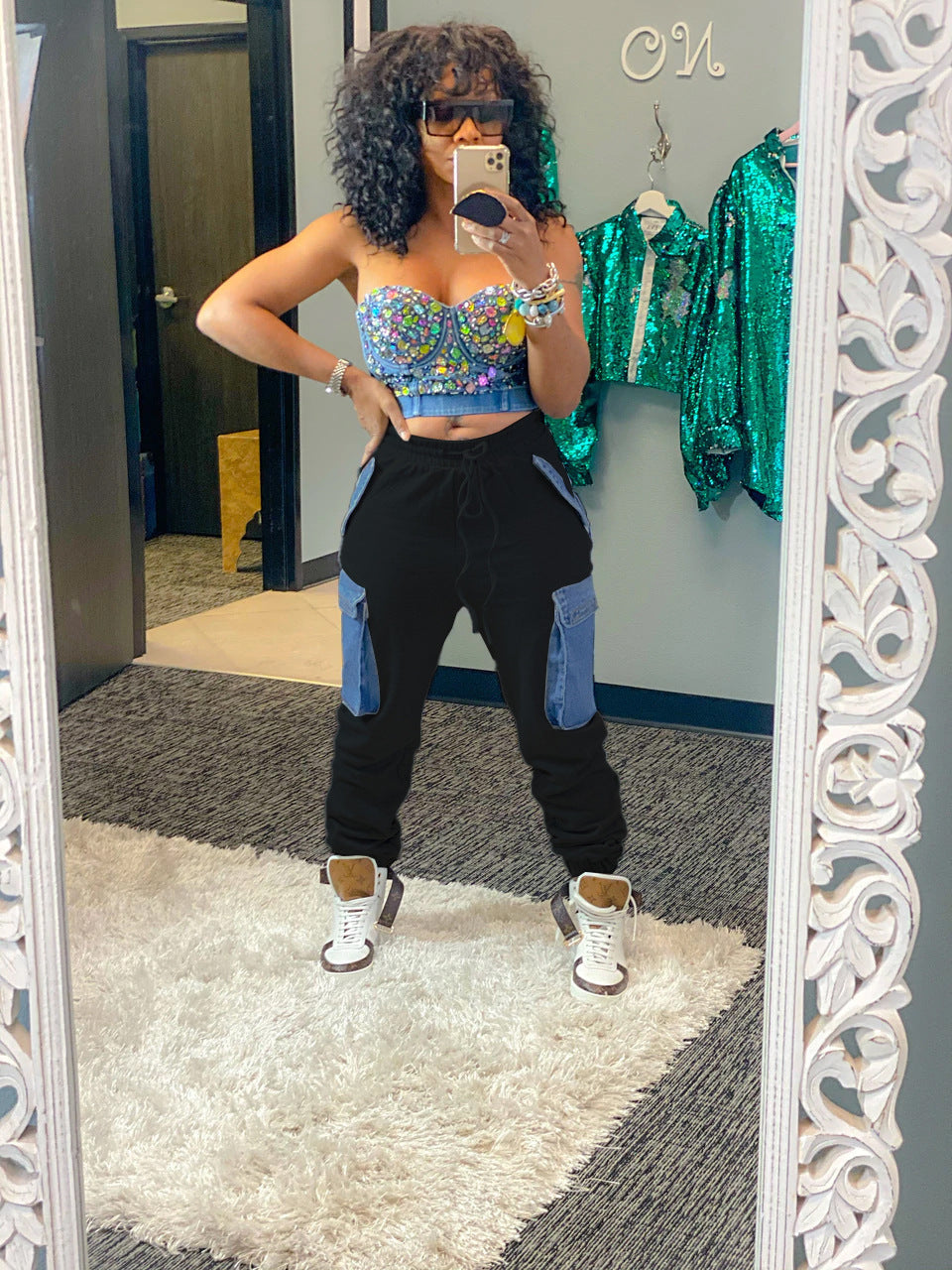Women's Street Cool Imitation Denim Large Pocket Pants