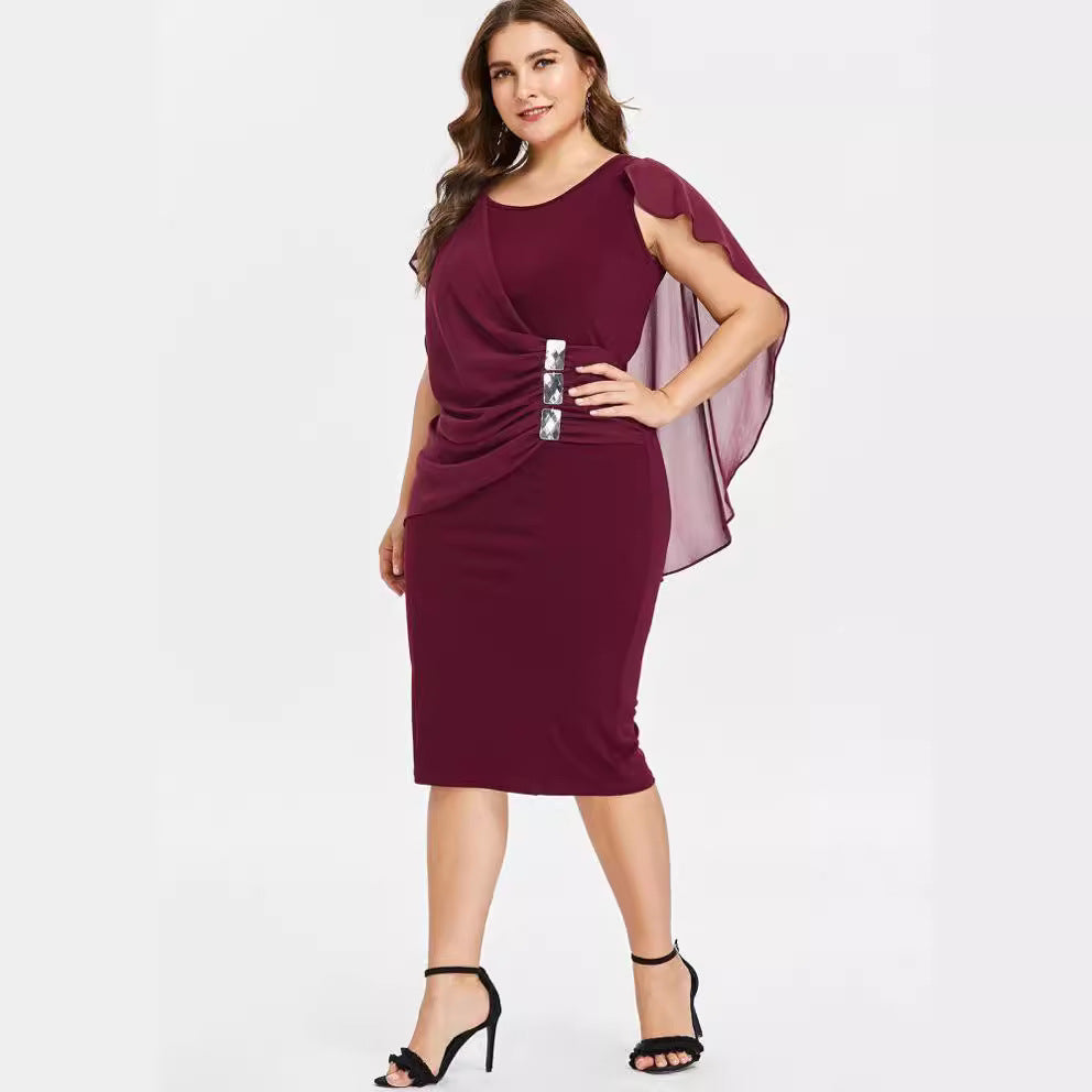 Women's Sleeve Chiffon Shawl Tight Mid Asymmetric Dresses