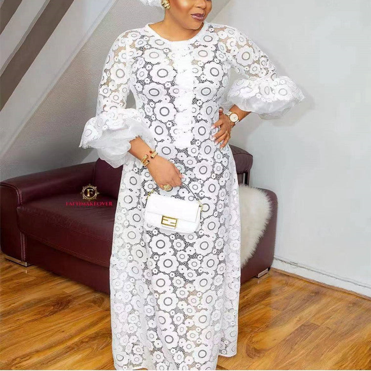 Women's Soluble Lace Temperament Long Sleeve Dress Dresses