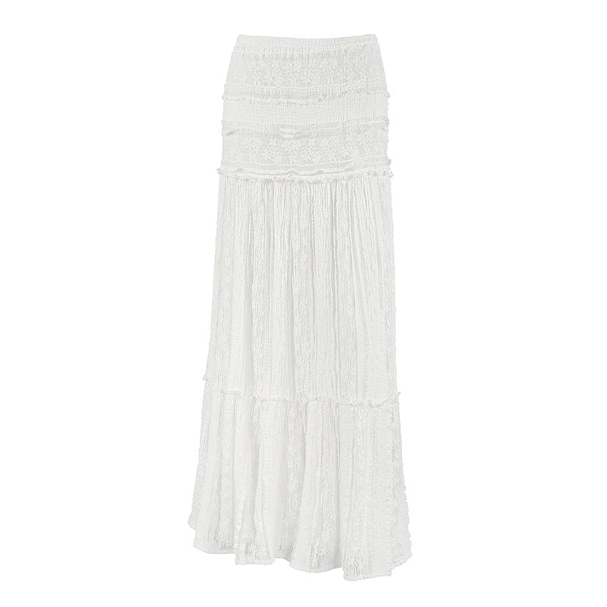 Women's White Lace Fashion Leisure Vacation A- Skirts
