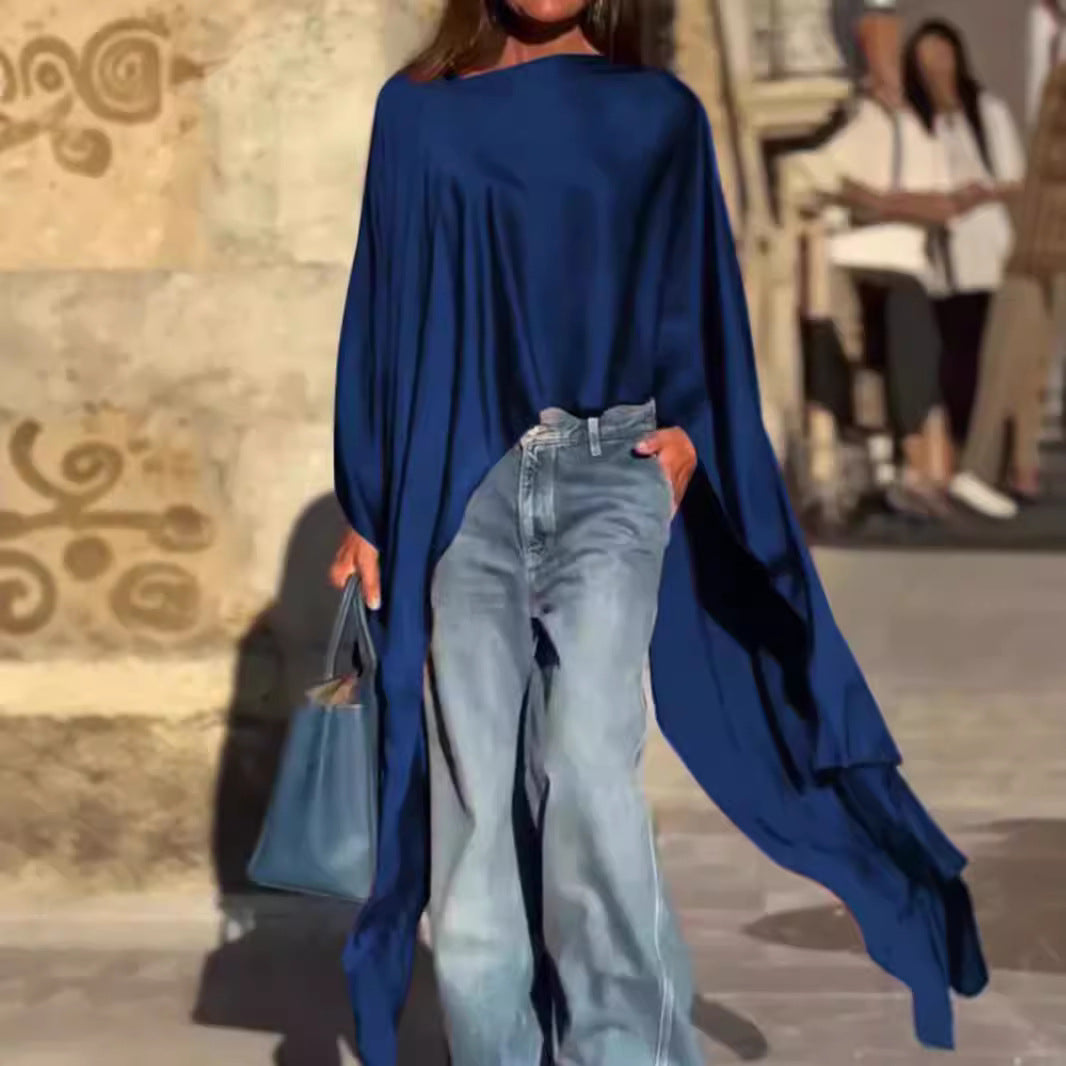 Women's Color Irregular Hem Loose Stylish Long Blouses