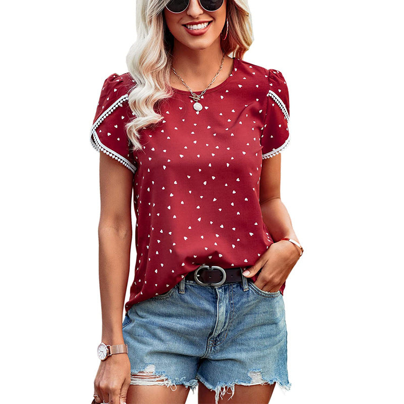 Women's Lace Patchwork Short-sleeved T-shirt Bottoming Shirt Blouses