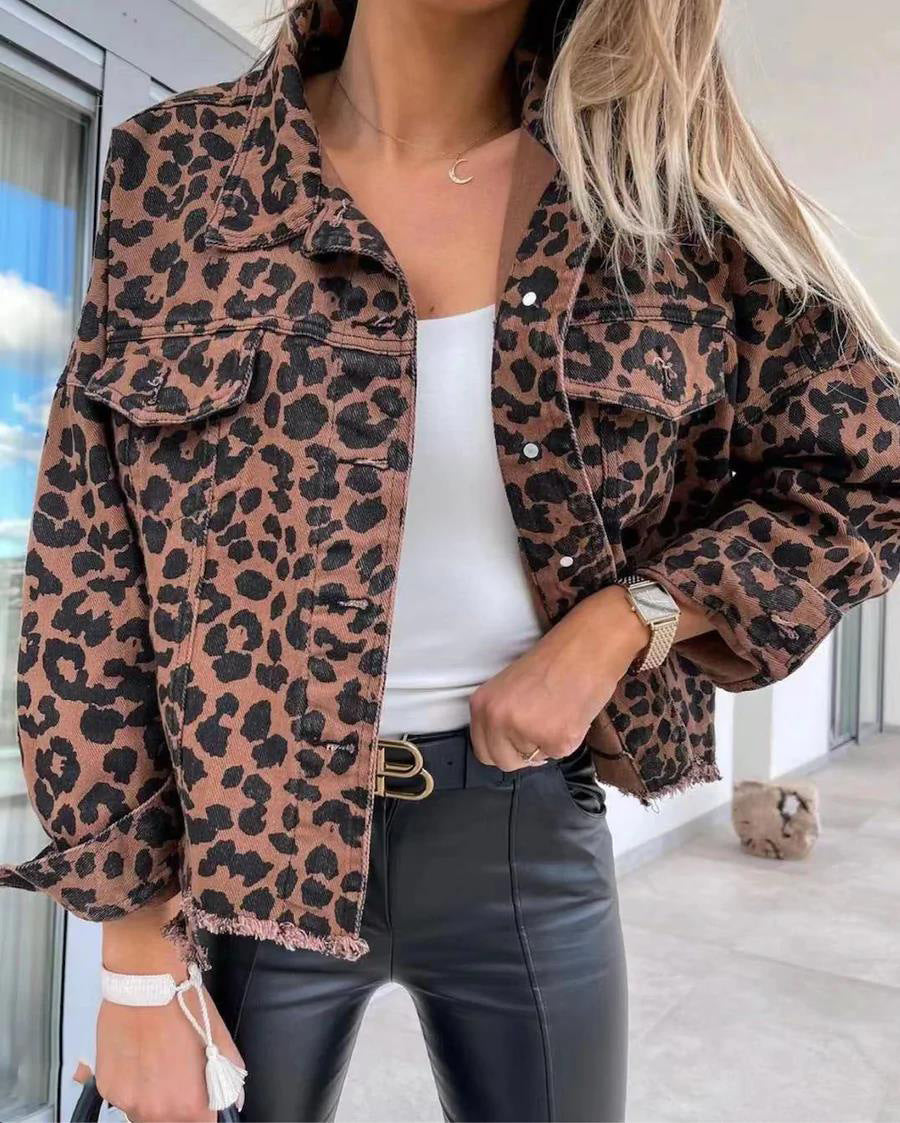 Women's Cool Graceful Leopard Print Denim Jackets