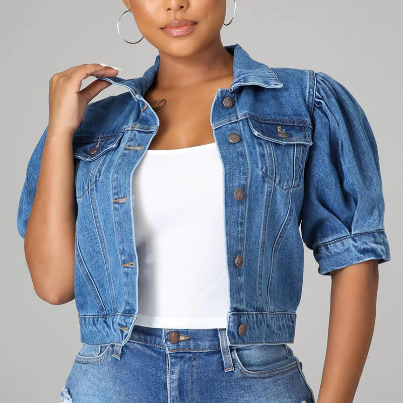 Women's Denim Washed Loose Three-quarter Sleeve Fashion Jackets