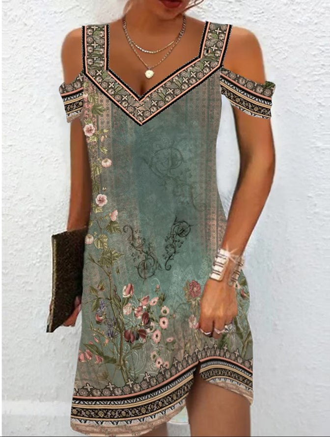 Women's Popular Summer Sexy Sleeves Printing Dresses