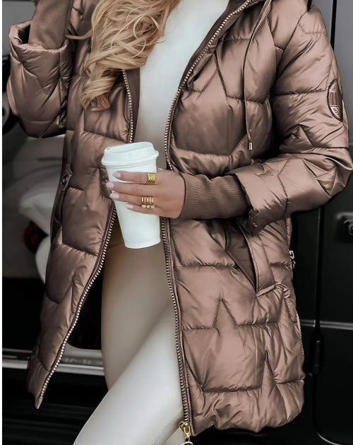 Attractive Winter Hooded Cotton Triple Zipper Coats
