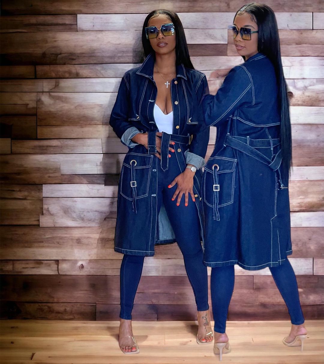 Women's Long Sleeve Denim Trench Cloak Jackets