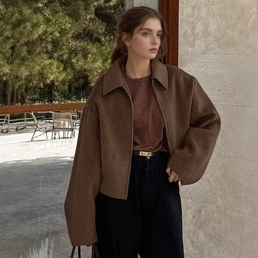 Women's Autumn American Solid Color Retro Casual Jackets