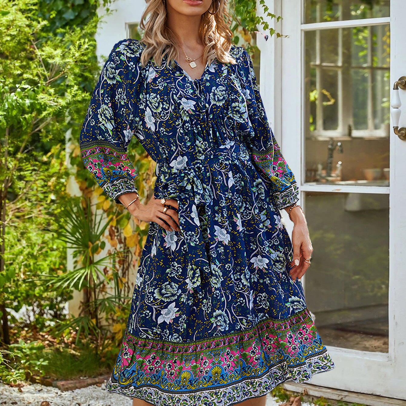 Women's Rayon Lace Printing Bohemian Dress Dresses