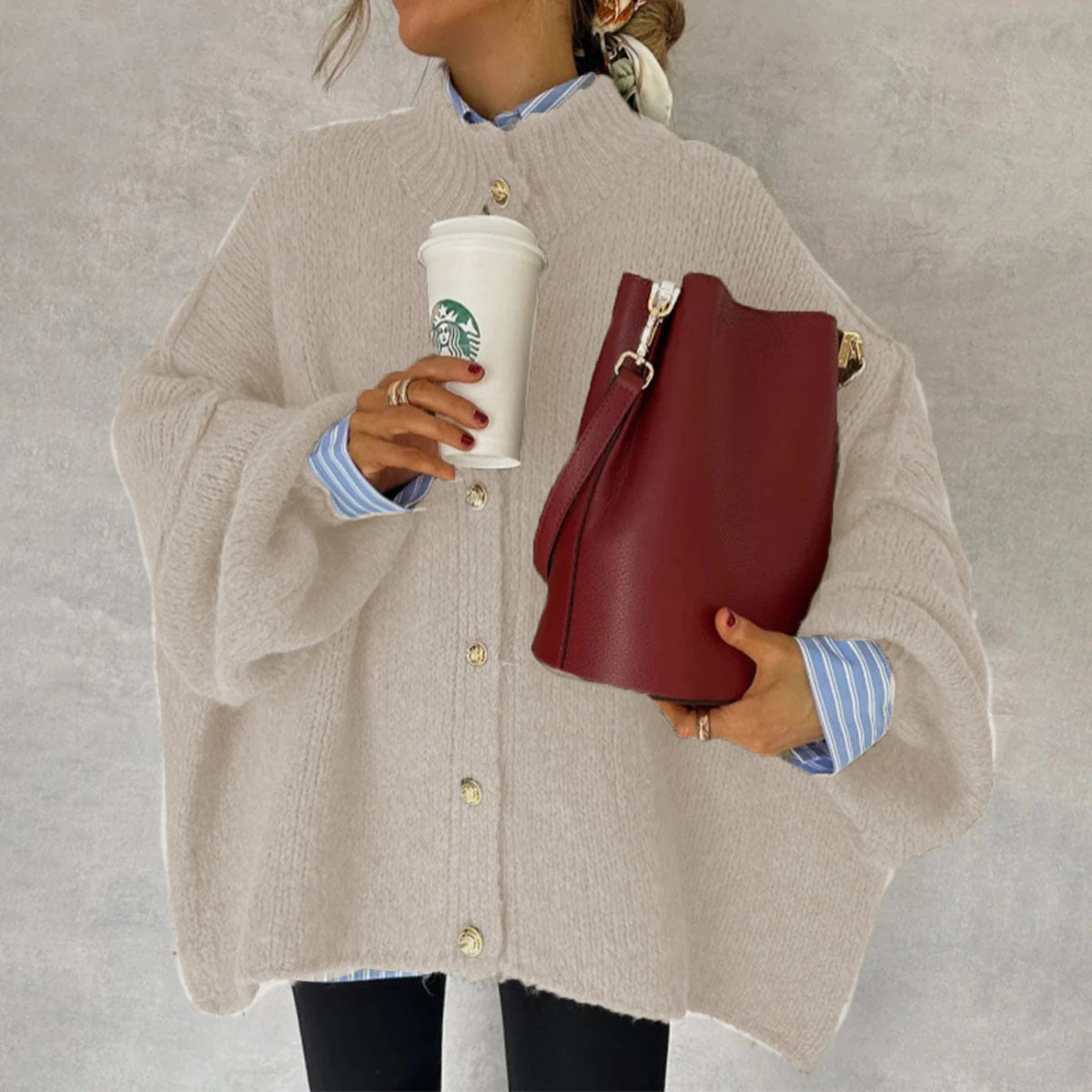 Solid Color Casual Style Button Large Cardigans