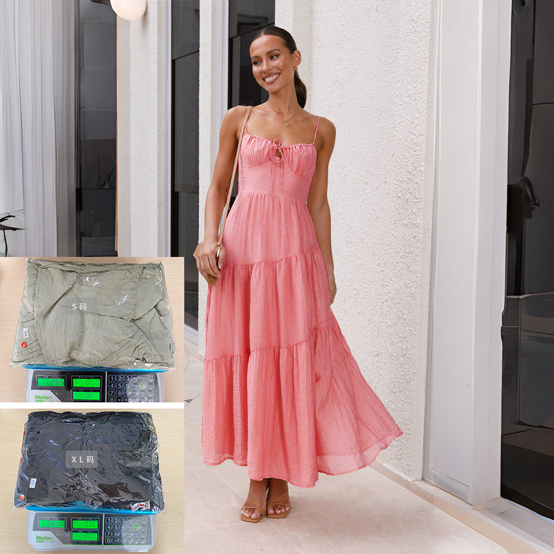 Women's Splicing Sling Long Backless Large Swing Dresses