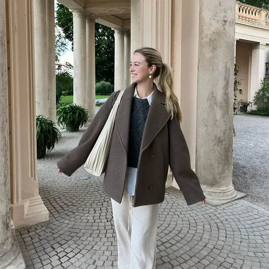 Women's Double Breasted Wool Blended Row Ornament Coats
