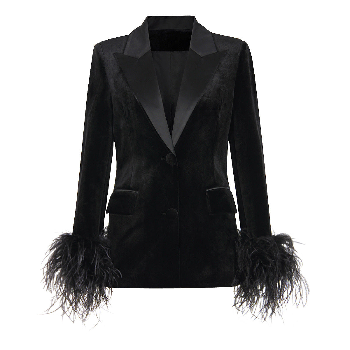 Women's Fashion Veet Small Ostrich Feather Blazers