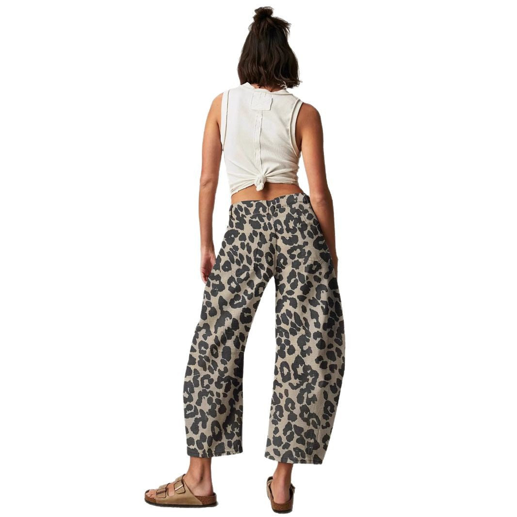 Women's Leopard Print Casual Loose Mid Waist Jeans