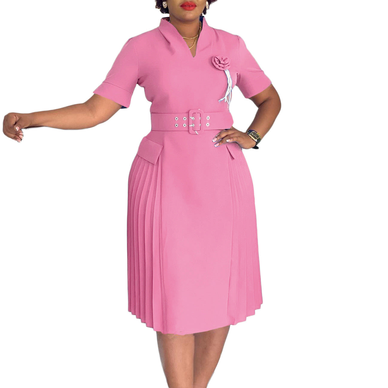 Women's Solid Color Pleated High Waist African Dresses