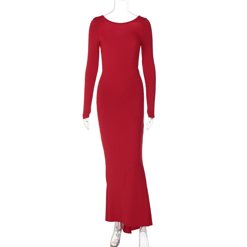 Sexy Backless Pleated Long Elegant Slim Dresses