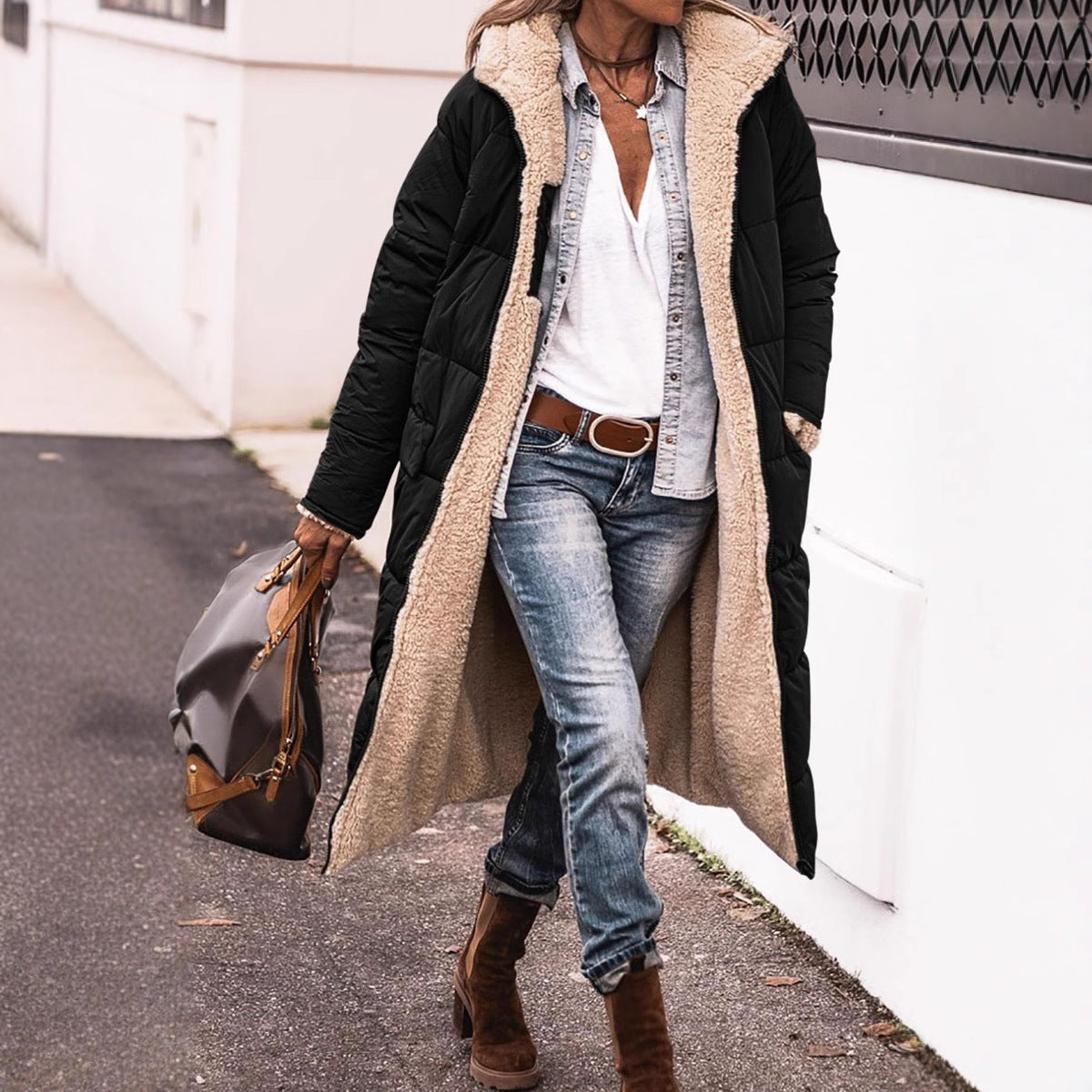 Color Hooded Cotton Long Sleeve Double-sided Coats