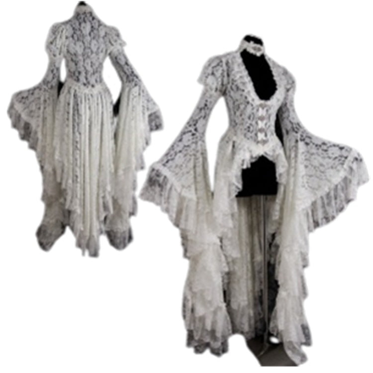 Women's Palace Style Bell Sleeve Long Dress Medieval Retro Dresses