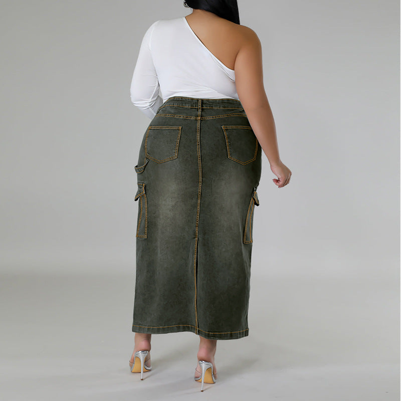 Women's Large Denim Decorative Sleeveless Split Source Skirts