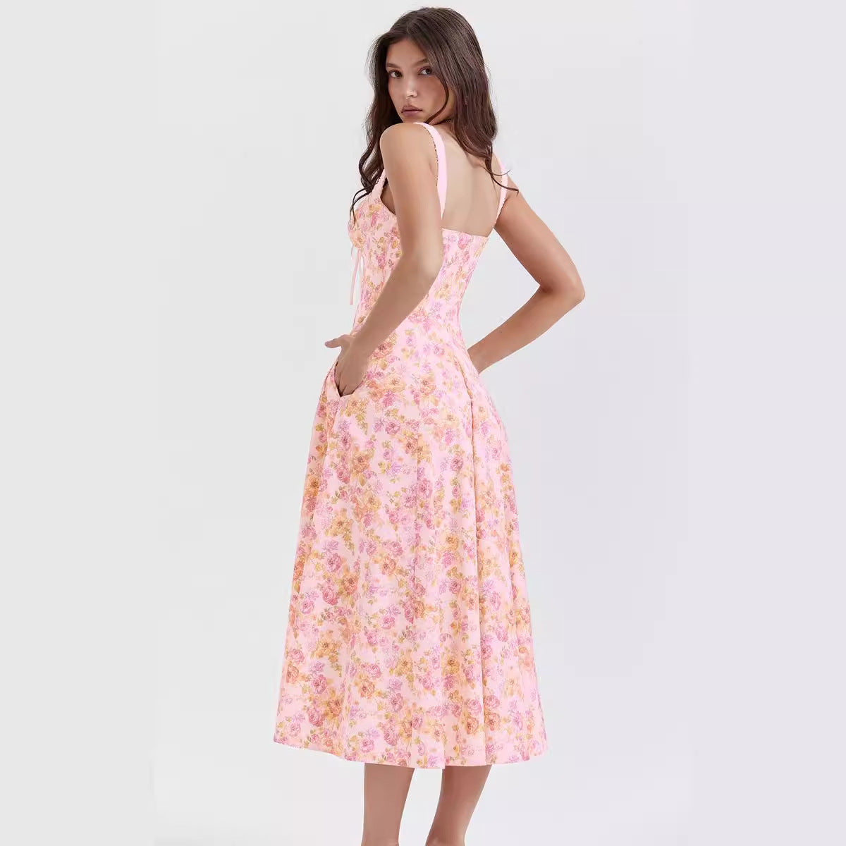 Women's Sexy Sling Stitching Printing Large Swing Dresses