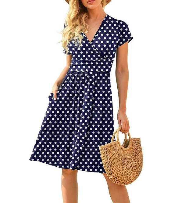 Women's Sleeve Printed Pocket Mid-length Dress Dresses