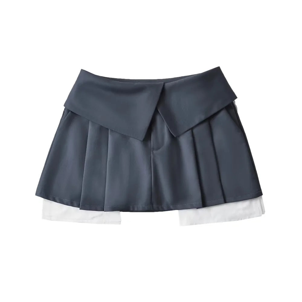 Women's Preppy Style Flip Waist Folding High Skirts
