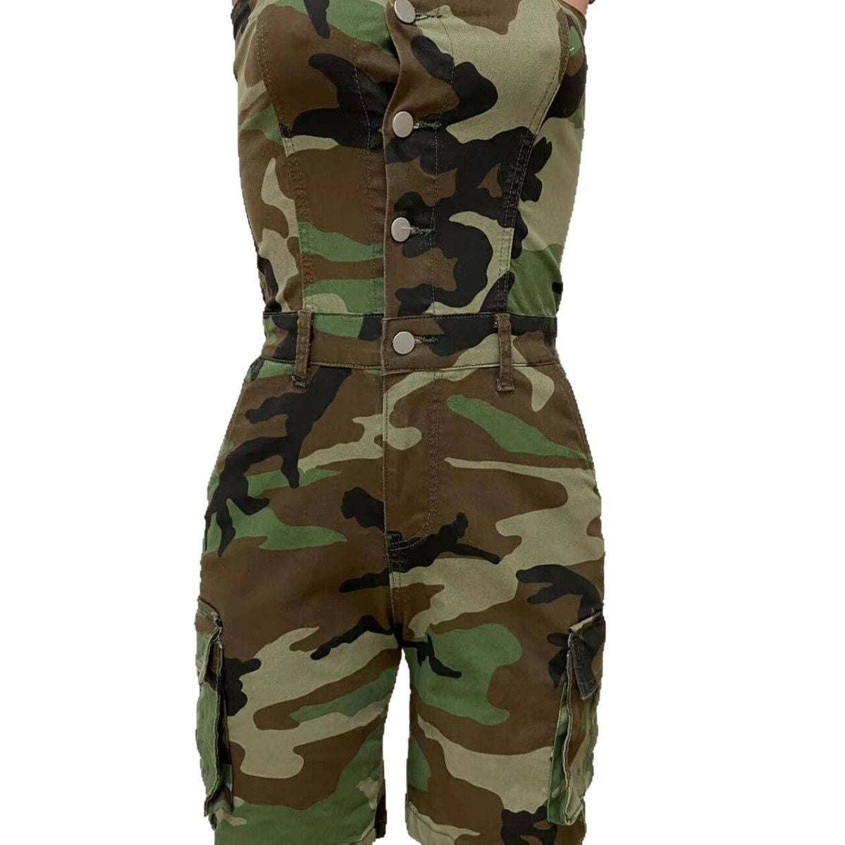 Women's Spring Tube Button Camouflage Large Pocket Jeans