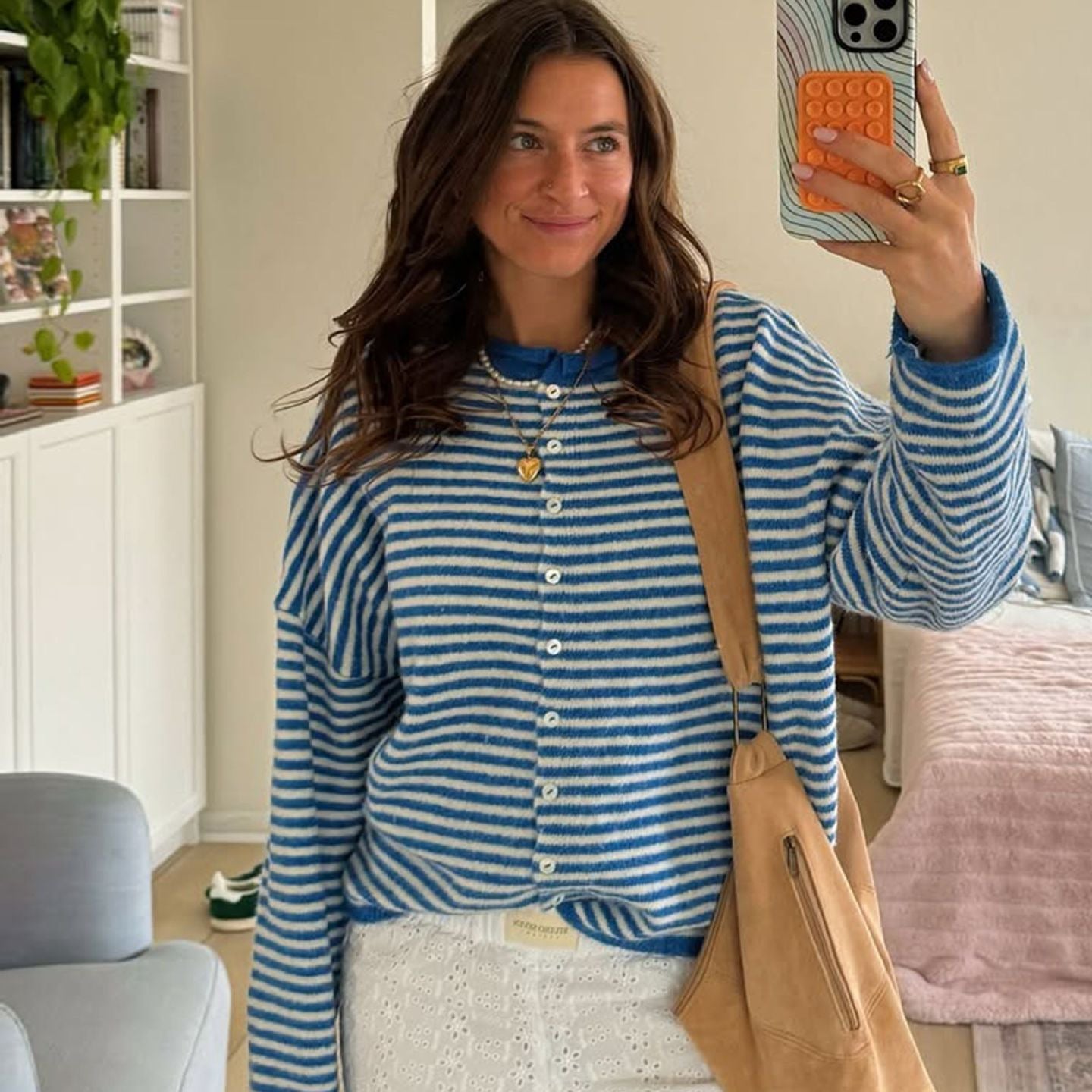 Women's Knitted Striped Casual Long Sleeve Round Sweaters