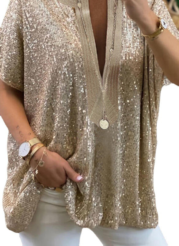Popular Loose Sequins Sleeve Casual Shirt Blouses
