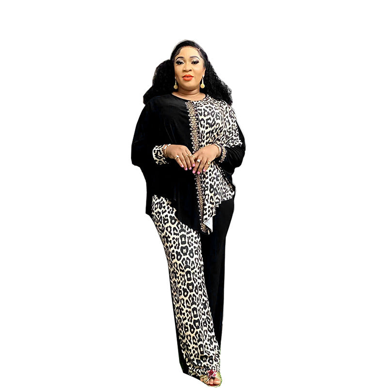 African Loose Batwing Sleeve Leopard Print Suits