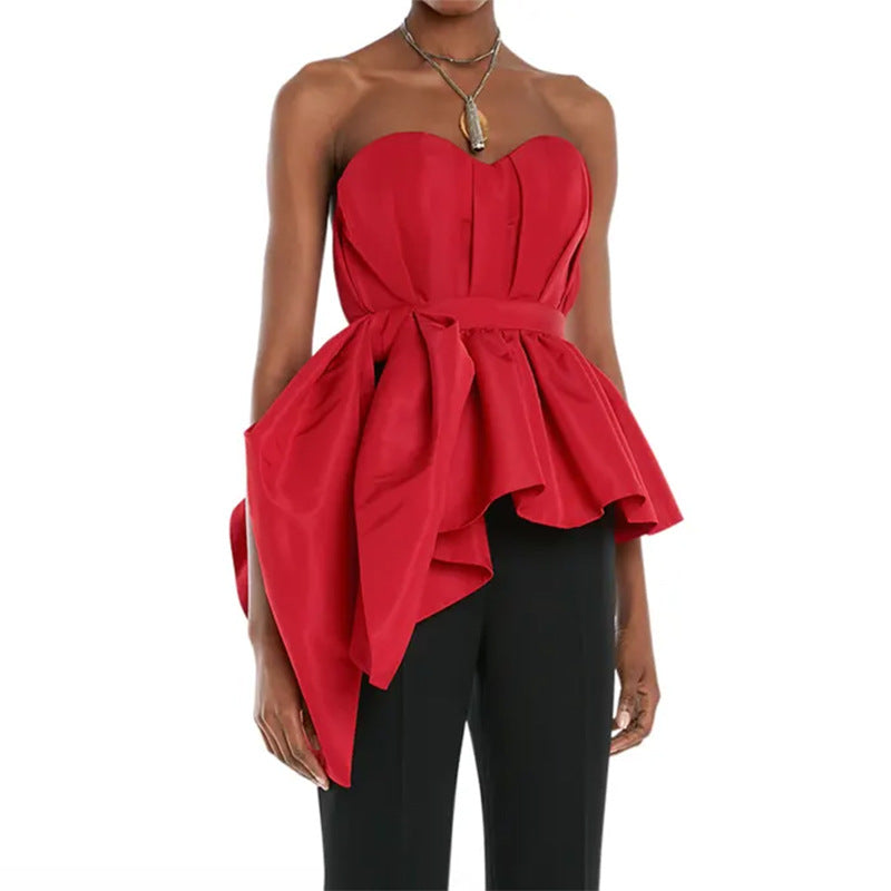 Affordable Luxury Sexy Style Summer Ruffled Tube Cinched Tops