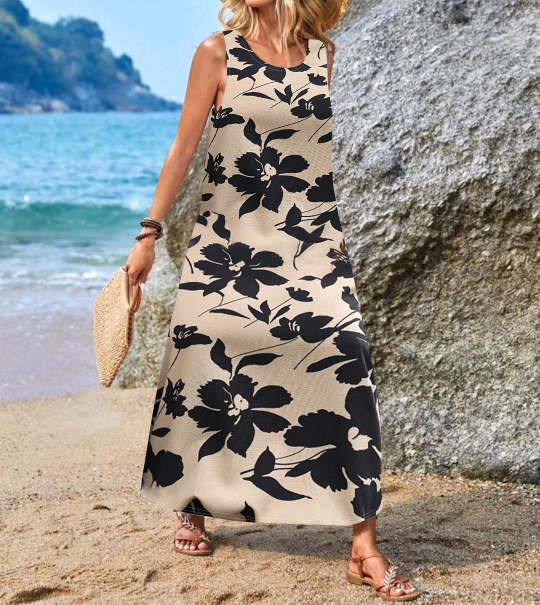 Elegant Women's Sleeveless Casual Bohemian Printed Dress