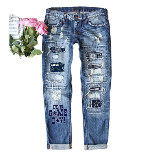 Women's Fashion Wear Straight Ripped Printed Clothing
