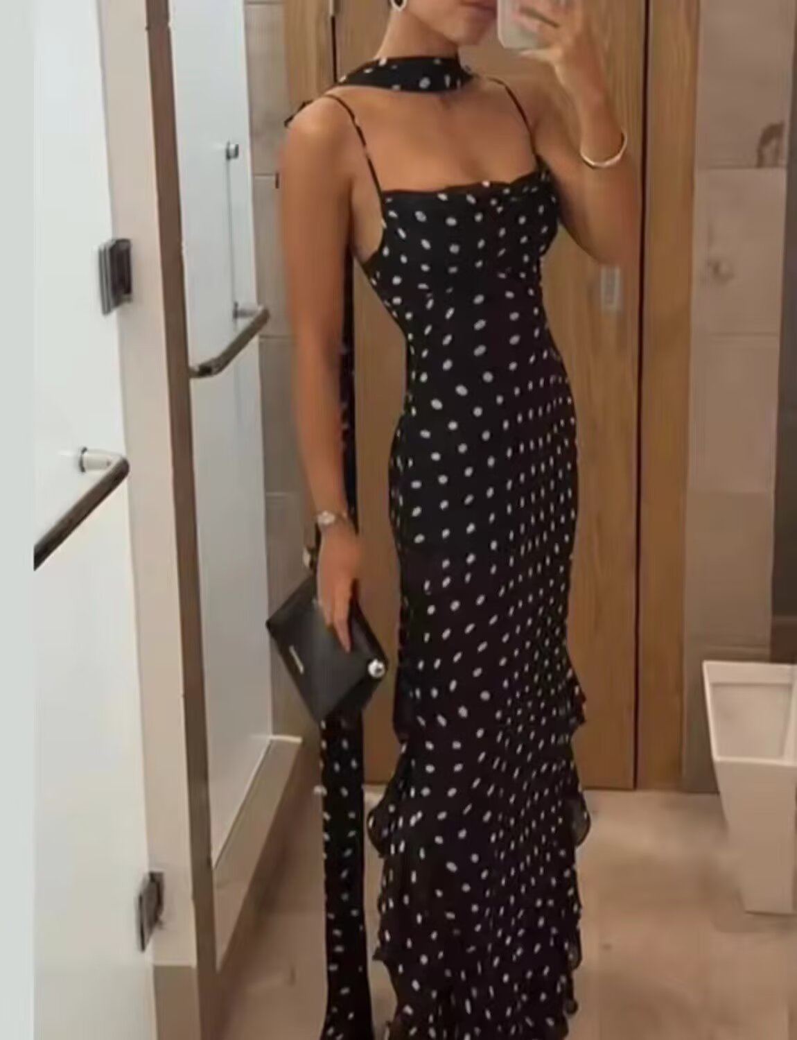 Women's Ruffle Strap Polka Dot Scarf Dress Dresses