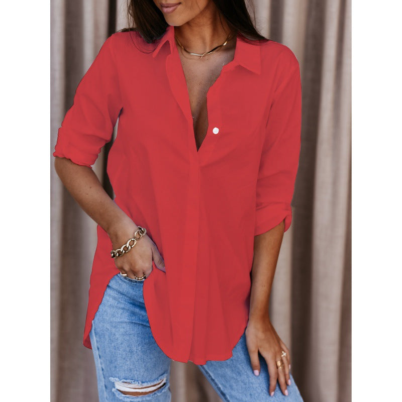 Women's Autumn Minimalist Long Sleeve Buttons Shirt Blouses