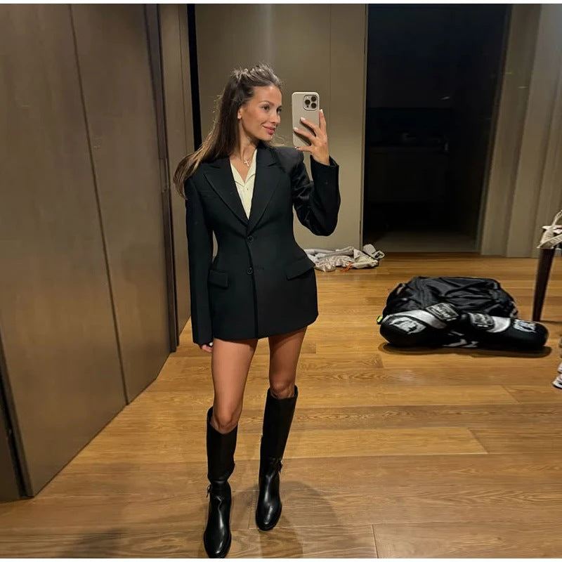 Women's Double Breasted With Padded Shoulder Simple Blazers