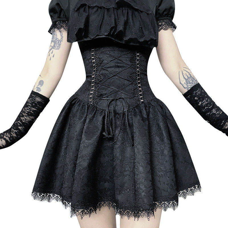 Dark Goth Style Slim Lace Girdle Skirts