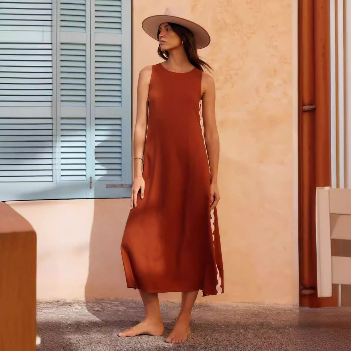 Fashion Round Neck Solid Color Lace Dresses