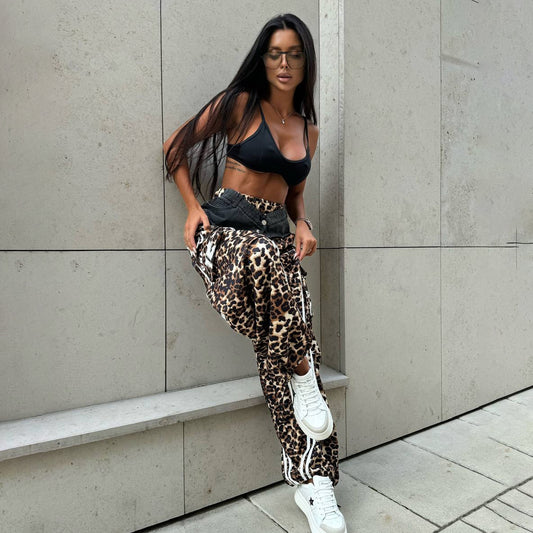 Leopard Print Casual Street Fashionable Striped Pants