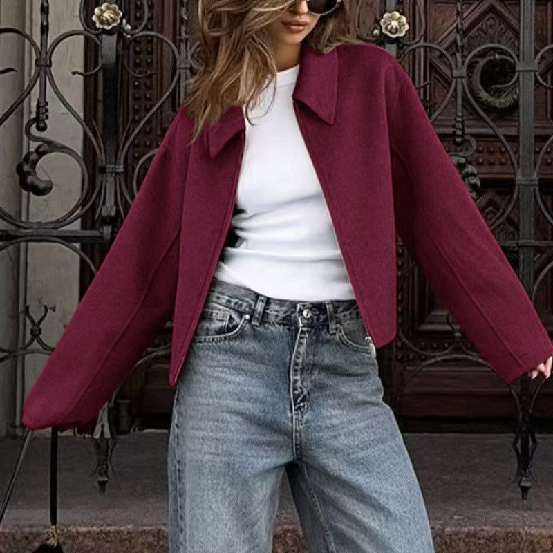 Women's American Woolen Lapel Retro Solid Color Coats