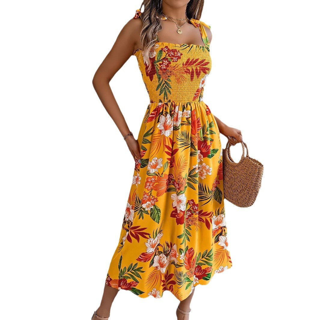 Women's Flower Waist Suspender Vacation Beach Dress Dresses