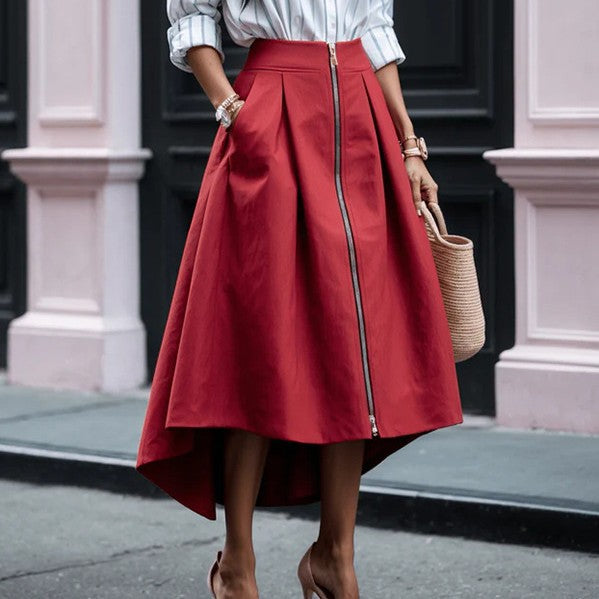 Women's Solid Color Zipper Irregular Pocket Fashion Skirts