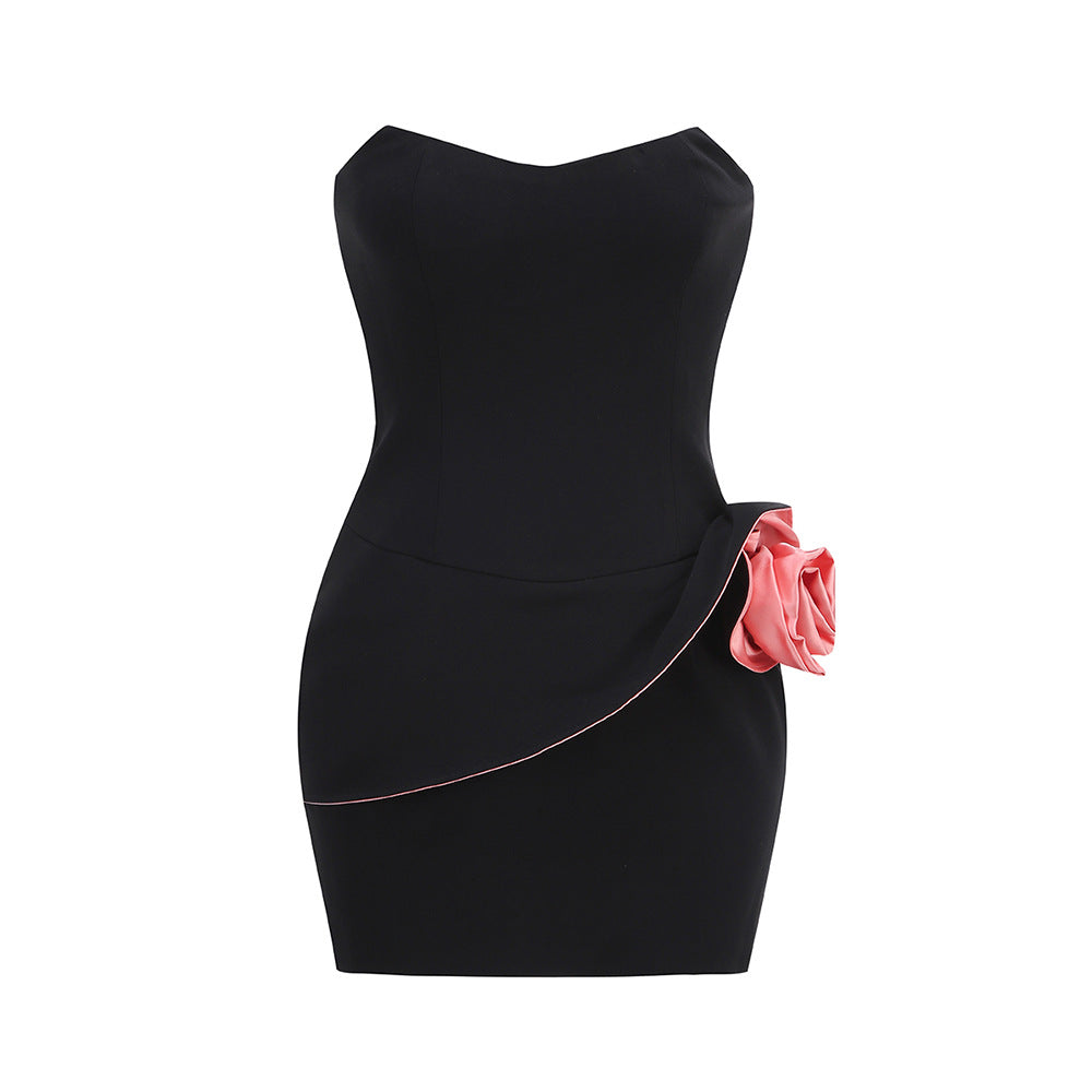 Women's Sexy Tube Dress Contrast Color Flower Skirts