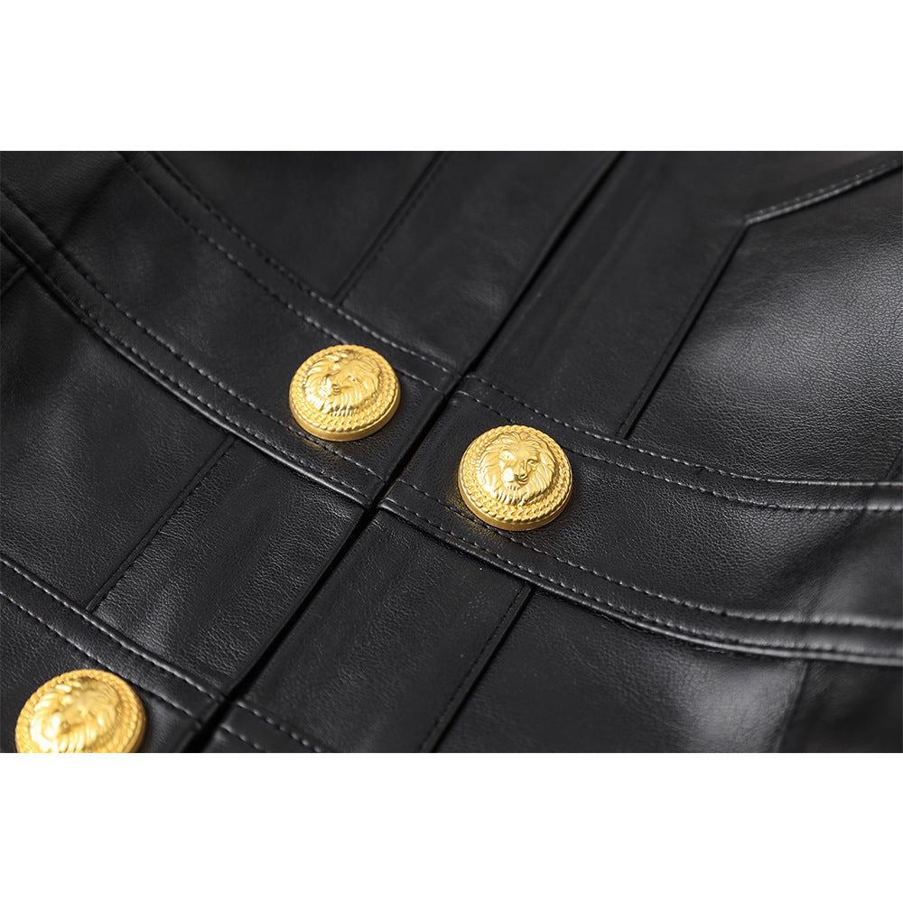 Stitching Small Round Neck Padded Shoulder Jackets