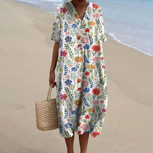 Women's Pocket Sleeve Dress Floral Plant Vacation Dresses